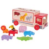 Dřevěné hračky Bigjigs Toys Dřevěné auto se zvířátky safari