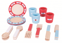 Dřevěné hračky Bigjigs Toys Dřevěný jídelní servis s puntíky