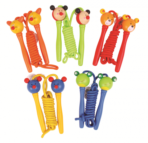 Dřevěné hračky Švihadlo zvířátko myška 1ks rukojeť žlutá Bigjigs Toys