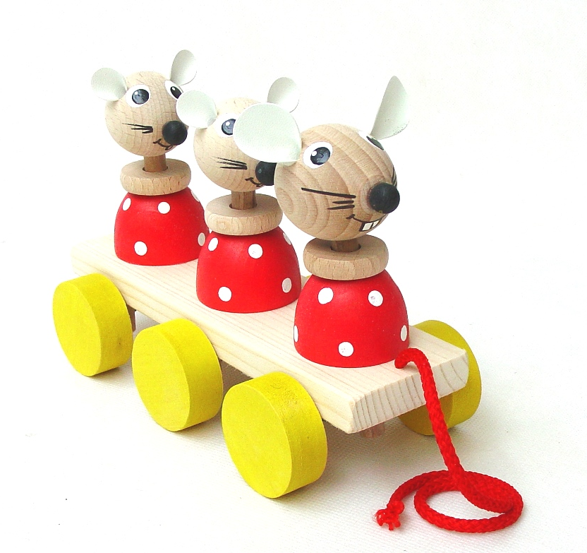 Dřevěné hračky Tahací hračky na liště – MYŠKY Česká dřevěná hračka