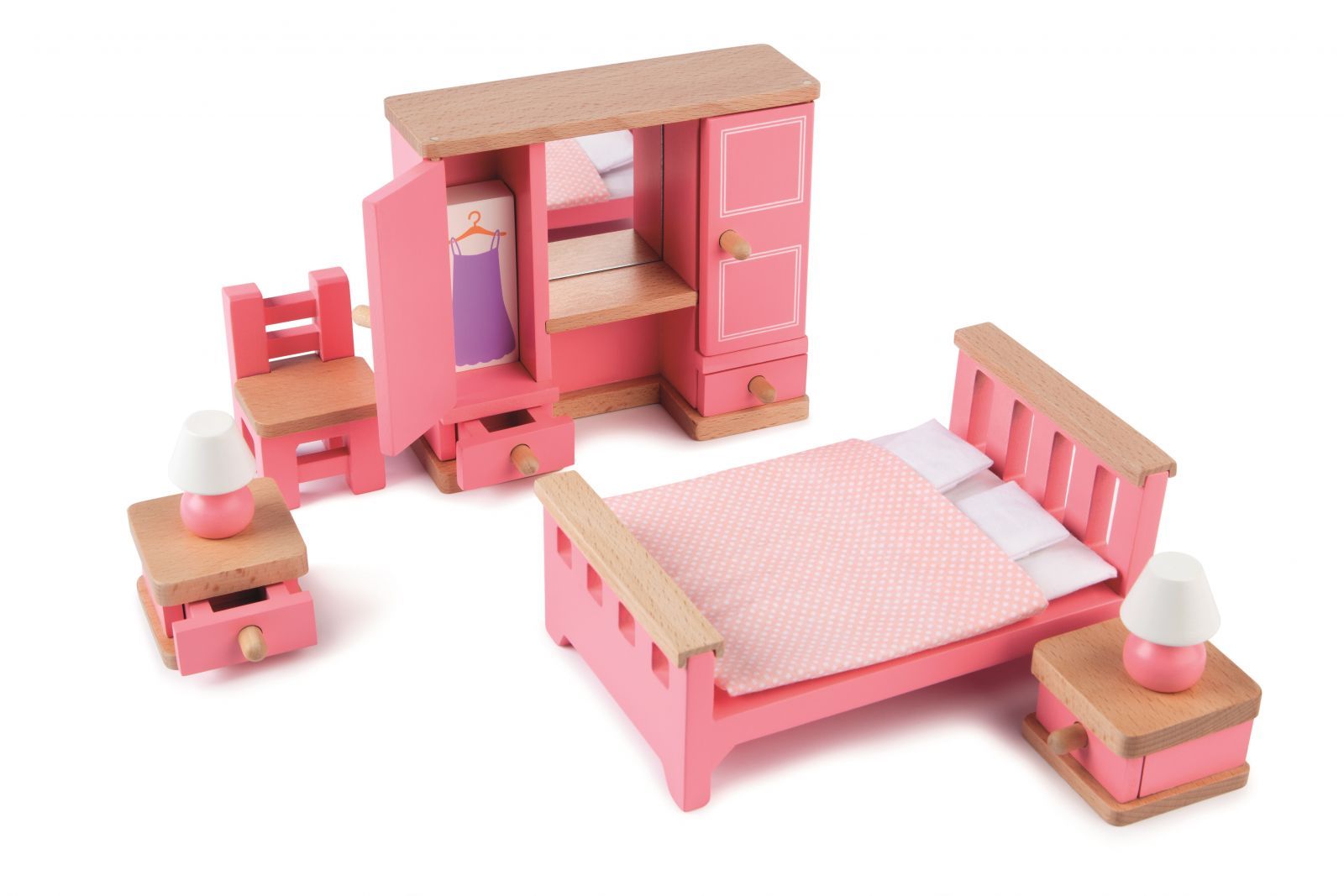 Dřevěné hračky Tidlo Dřevěný nábytek ložnice světle fialovo-modrý