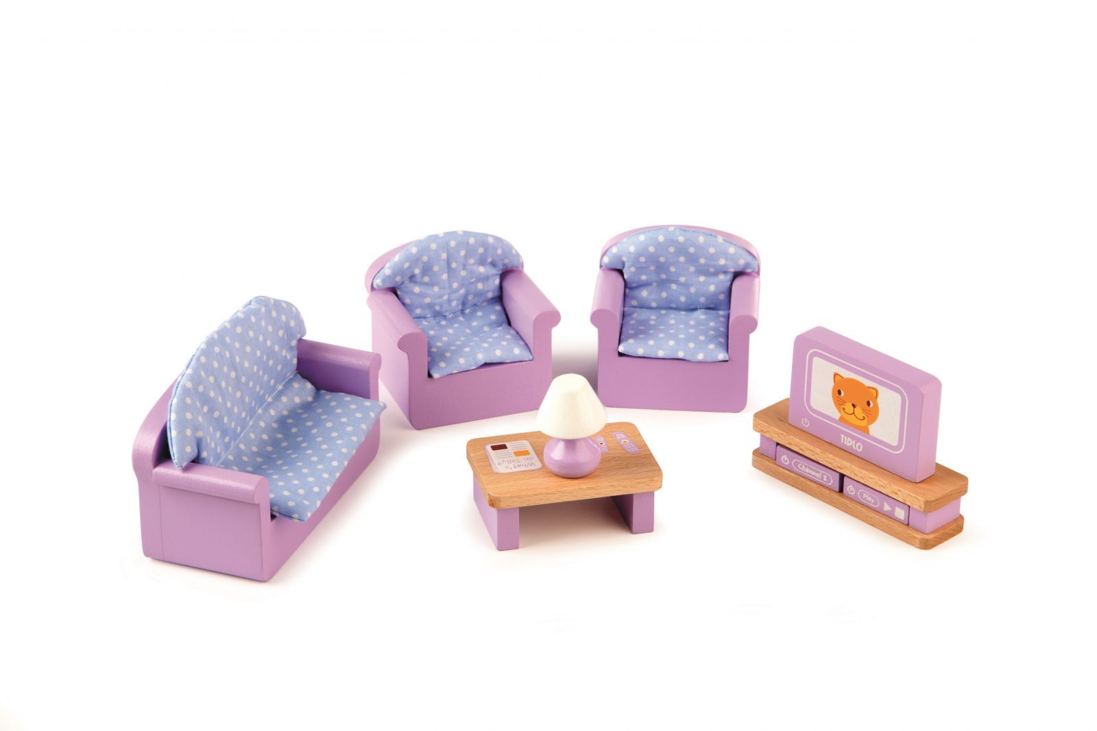 Dřevěné hračky Tidlo Dřevěný nábytek obývací pokoj žlutý