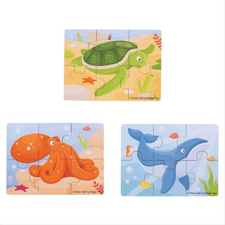 Dřevěné hračky Bigjigs Toys Puzzle 3v1 mořská zvířátka