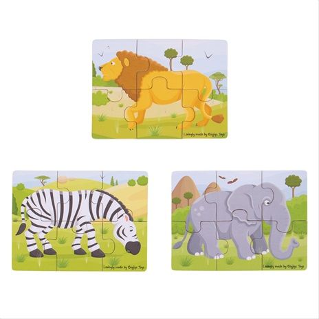 Dřevěné hračky Bigjigs Toys Puzzle 3v1 safari zvířátka