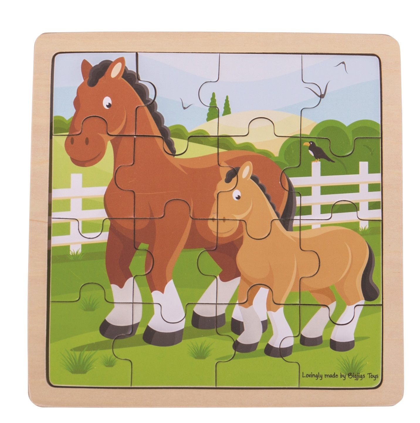 Dřevěné hračky Bigjigs Toys puzzle - Kůň s hříbátkem