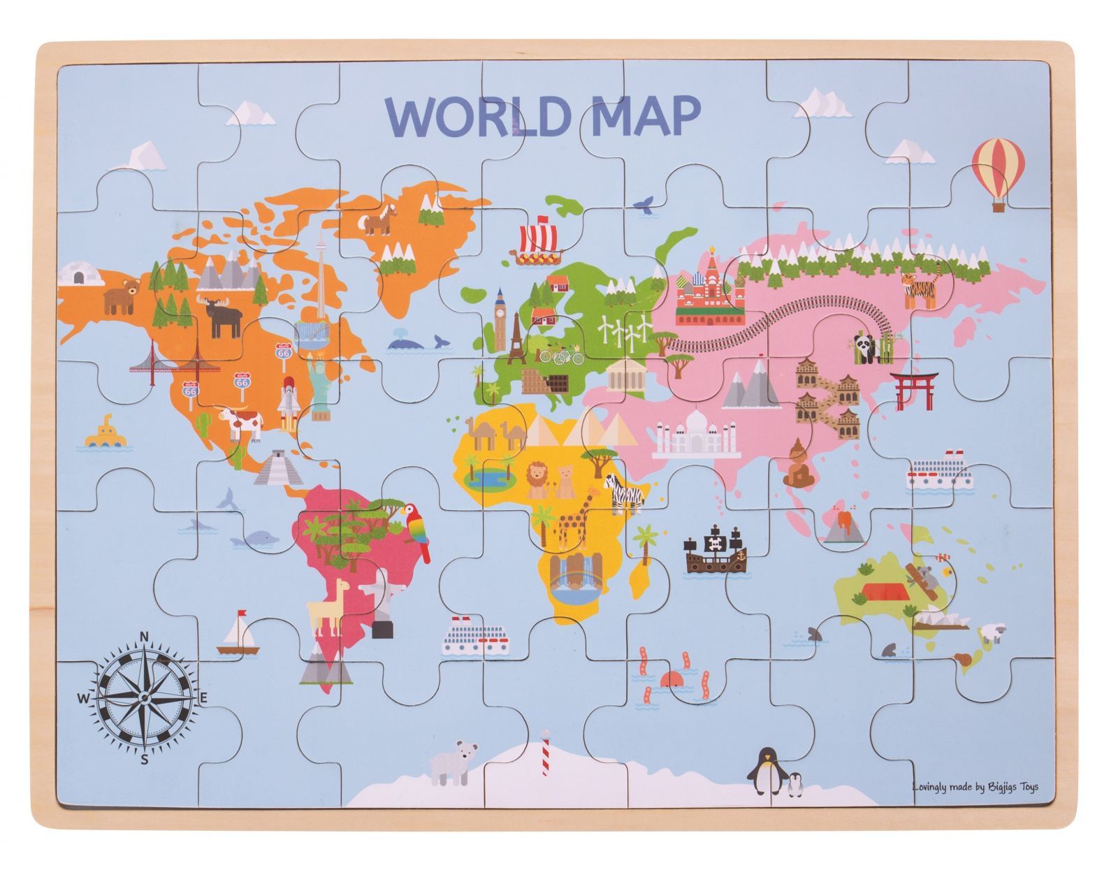 Dřevěné hračky Bigjigs Toys Dřevěná puzzle mapa světa
