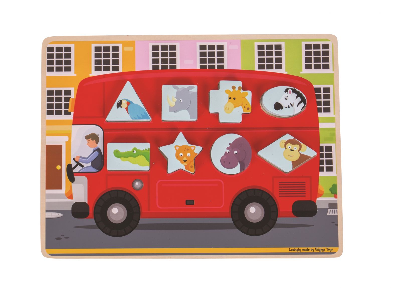 Dřevěné hračky Bigjigs Toys Vkládací puzzle autobus se zvířátky