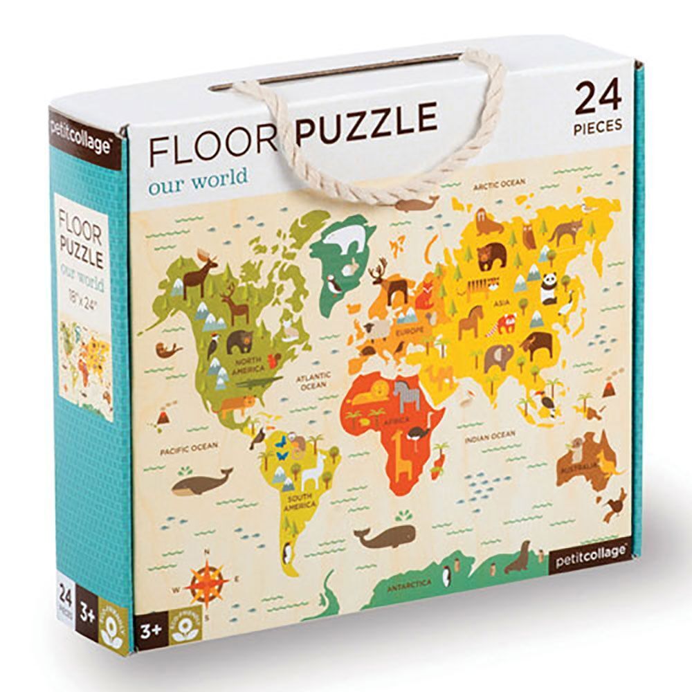 Dřevěné hračky Petit Collage Podlahové puzzle náš svět