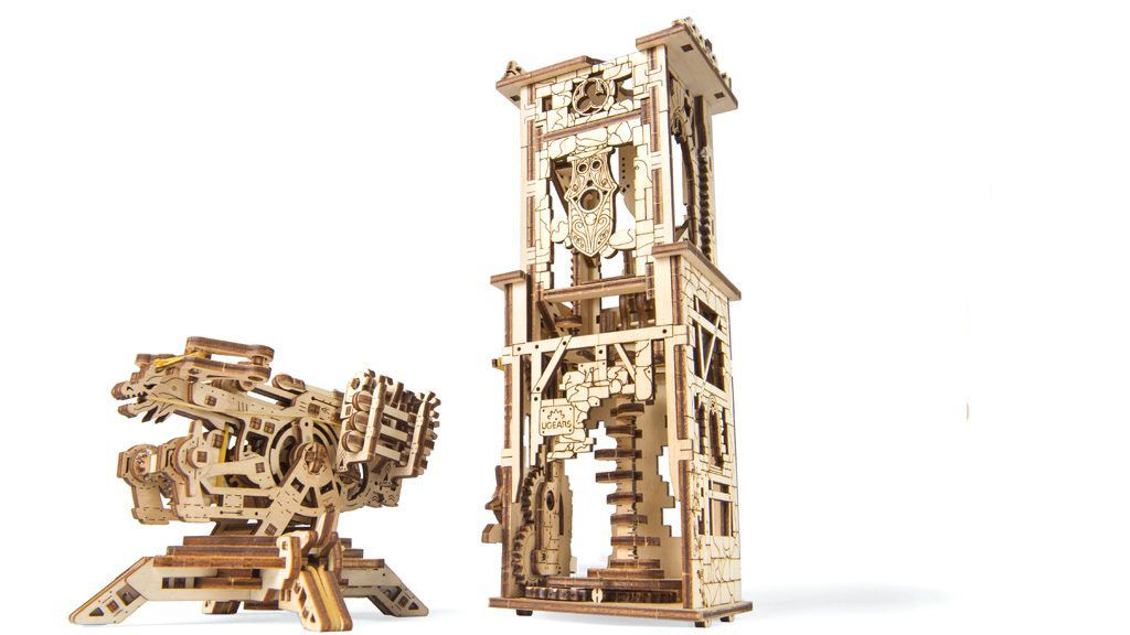 Dřevěné hračky Ugears 3D dřevěné mechanické puzzle Věž Archballista