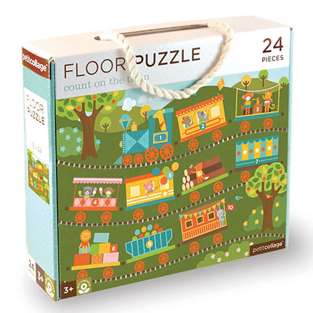 Dřevěné hračky Petit Collage Podlahové puzzle počítání s vláčkem