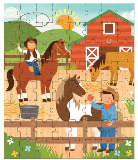 Dřevěné hračky Petit Collage Puzzle v tubě Na ranči