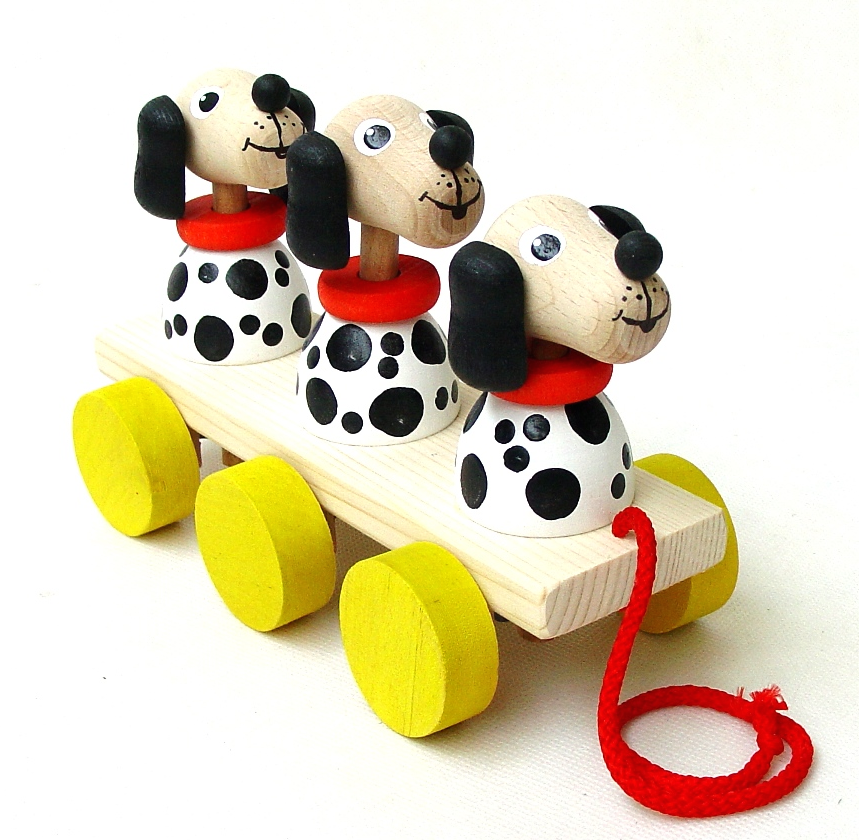 Dřevěné hračky Tahací hračky na liště – PEJSCI Česká dřevěná hračka