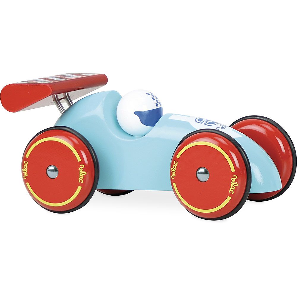 Dřevěné hračky Vilac Závodní auto XL tyrkysové s červeným křídlem
