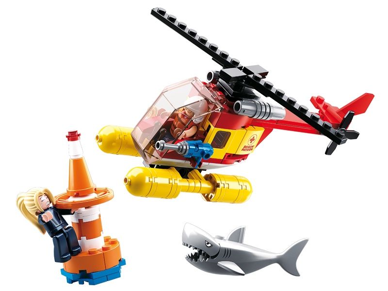 Dřevěné hračky Sluban Town Strážci pláží M38-B0669 Záchranná helikoptéra a žralok