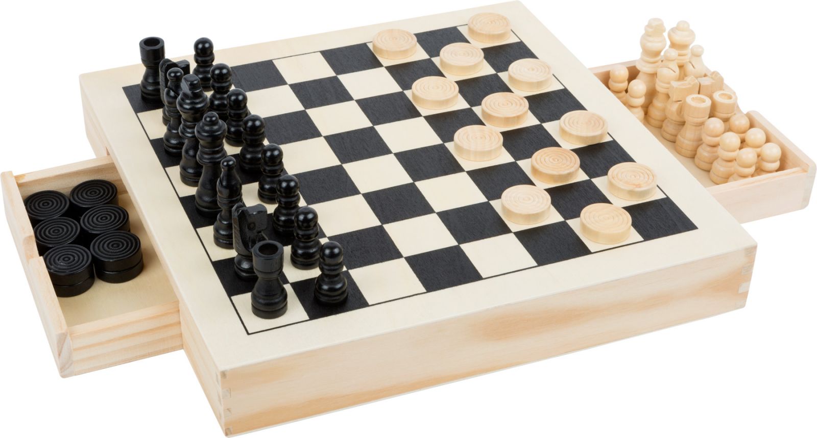 Dřevěné hračky small foot Dřevěné kompaktní šachy 3v1