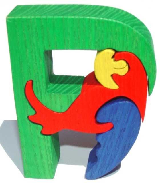Dřevěné hračky Fauna Abeceda písmeno P papoušek