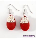 Dřevěné hračky Živé šperky - Náušnice Slza červené s trvalými bílými květy Radis et Capucine