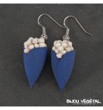 Živé šperky - Náušnice Tulipán modré s trvalými bílými kvšty