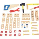 Dřevěné hračky Jeujura Dřevěný kufr s nářadím ke stavebnici pro malé kutily 39 dílů