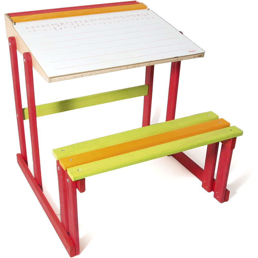 Dřevěné hračky Jeujura Školní lavice s oboustrannou tabulí, barevná