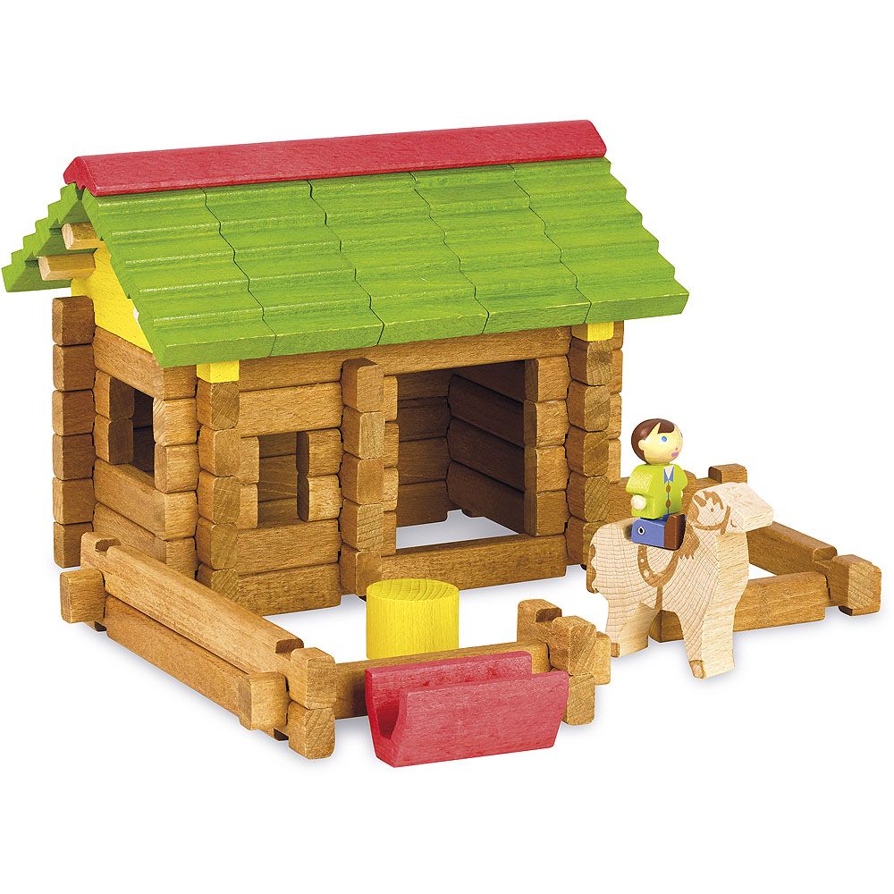 Dřevěné hračky Jeujura Dřevěná stavebnice 64 dílů Stáj