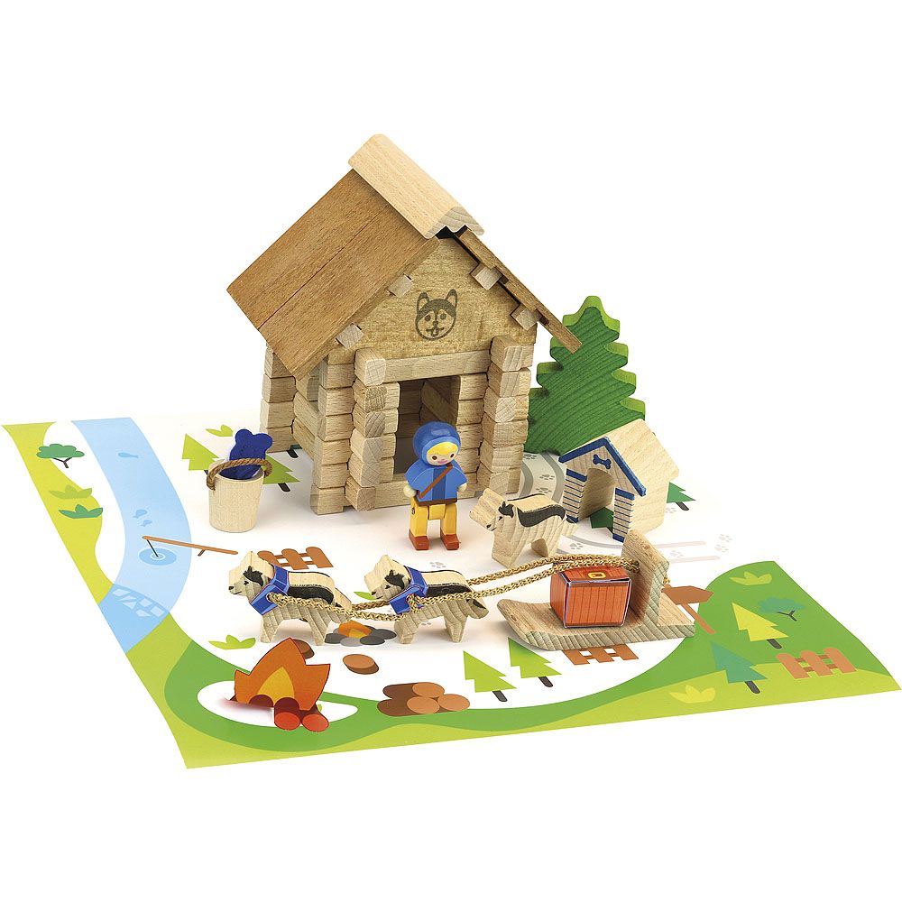 Dřevěné hračky Jeujura Dřevěná stavebnice 50 dílů Dům husky