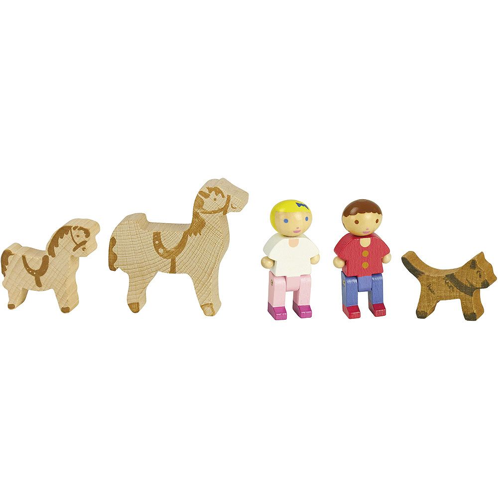 Dřevěné hračky Jeujura Dřevěné figurky ke stavebnicím s koňmi 5 ks