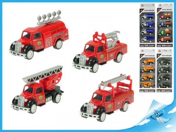 Dřevěné hračky Nákladní auta 4ks modely 1:55 policie Mikro Trading