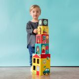 Dřevěné hračky Petit Collage Věž z 1-2-3 kostek domečky s postavičkami
