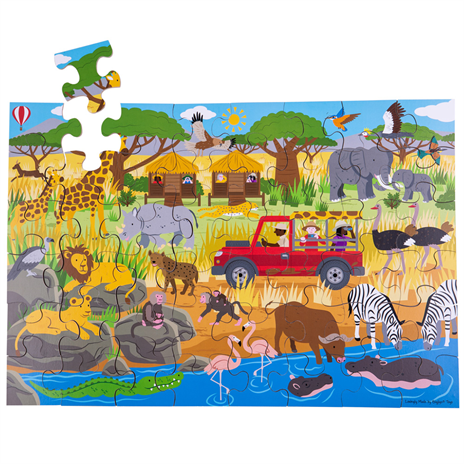 Dřevěné hračky Bigjigs Toys Podlahové puzzle Africké dobrodružné 48 dílků