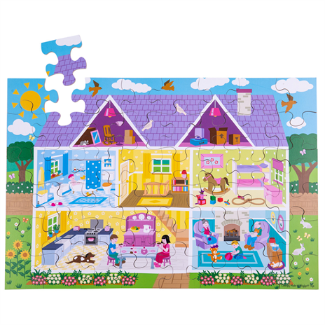 Dřevěné hračky Bigjigs Toys Podlahové puzzle Domeček 48 dílků