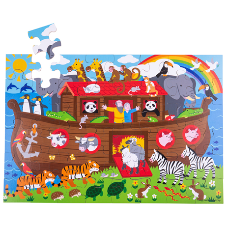 Dřevěné hračky Bigjigs Toys Podlahové puzzle Noemova archa 48 dílků