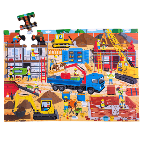 Dřevěné hračky Bigjigs Toys Podlahové puzzle Staveniště 48 dílků