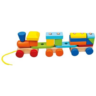 Dřevěné hračky Bino Barevný vláček s 2 vagóny