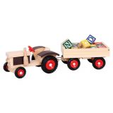 Dřevěné hračky Bino Traktor s gumovými koly a vlečkou ABC