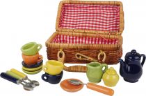 Dřevěné hračky small foot Piknikový koš s barevným keramickým nádobím