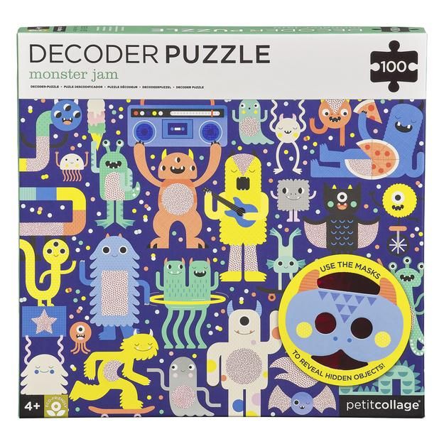 Dřevěné hračky Petit Collage Puzzle příšerky 100 ks s 3D brýlemi