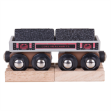 Dřevěné hračky Bigjigs Rail Dlouhý vagónek s uhlím + 2 koleje
