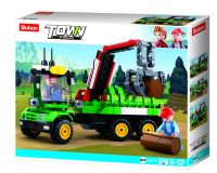 Dřevěné hračky Sluban Town Farma M38-B0778 Traktor s přívěsem na klády