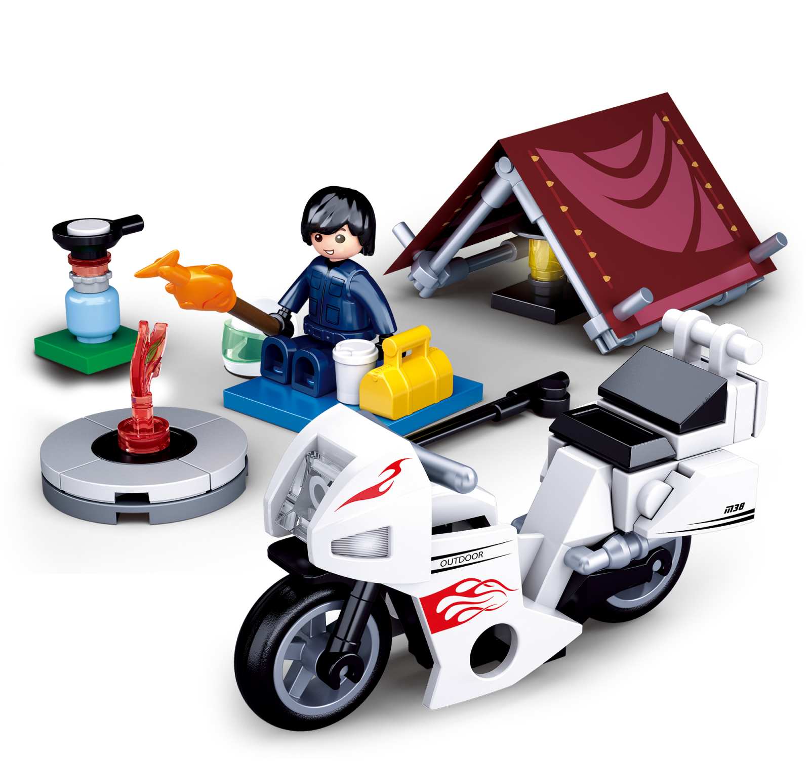 Dřevěné hračky Sluban Town Motorky M38-B0717E Motorkář v kempu