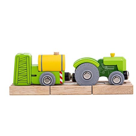 Dřevěné hračky Bigjigs Rail Traktor s vlečkou zelený