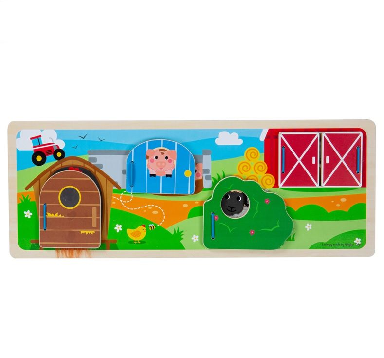 Dřevěné hračky Bigjigs Toys Senzorické puzzle farma