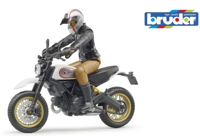 Dřevěné hračky Bruder 63051 BWORLD Motocykl Scrambler Ducati Cafe Racer s jezdcem
