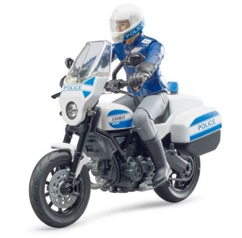 Dřevěné hračky Bruder BWORLD policejní motocykl Ducati Scrambler s jezdcem