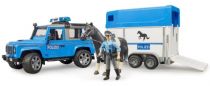 Dřevěné hračky Bruder Policejní Land Rover s přepravníkem na koně a policistou