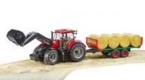 Dřevěné hračky Bruder Traktor Case IH Optum 300 CVX s čelním nakladačem a přepravníkem na balíky