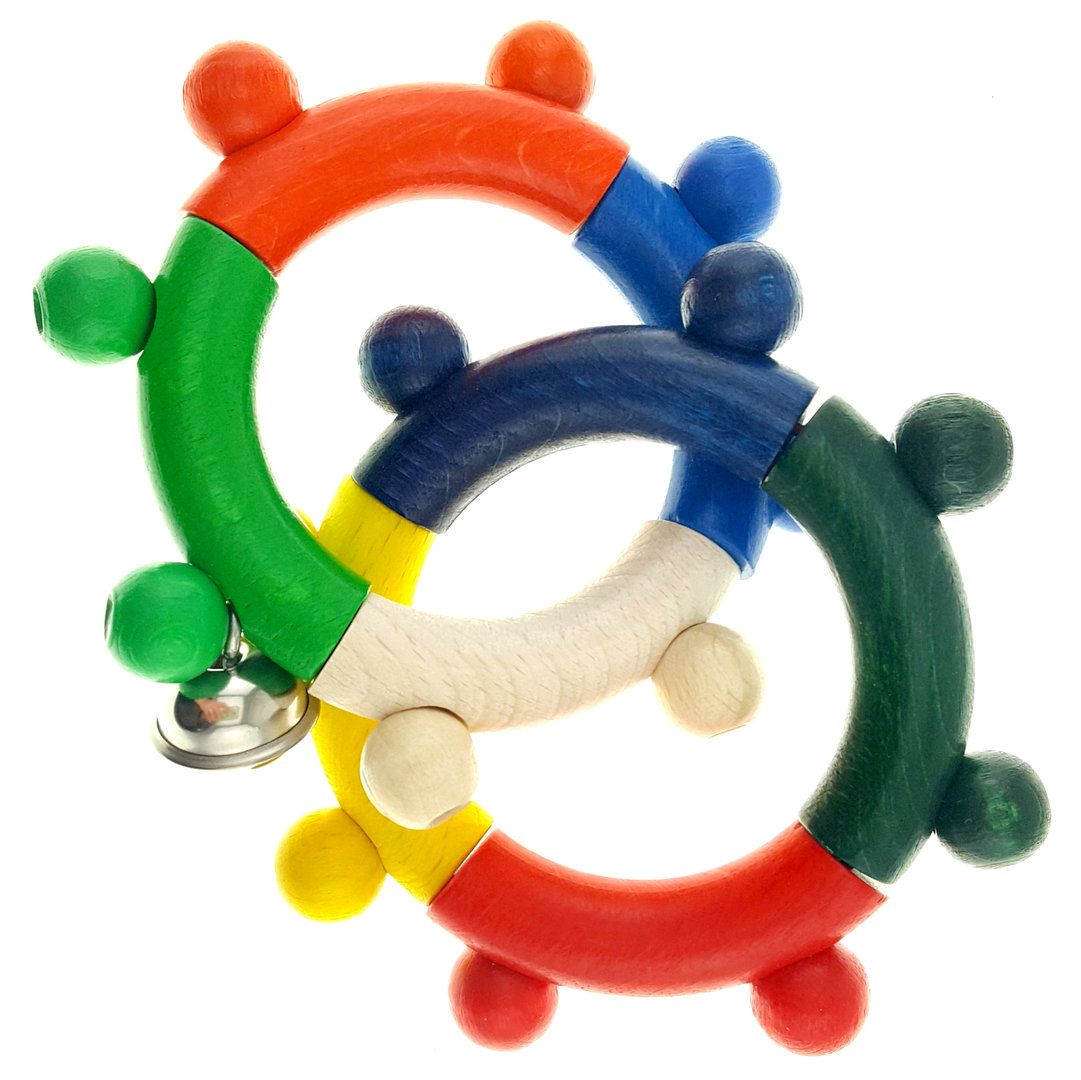 Dřevěné hračky Hess Chrastítko dva kroužky barevné
