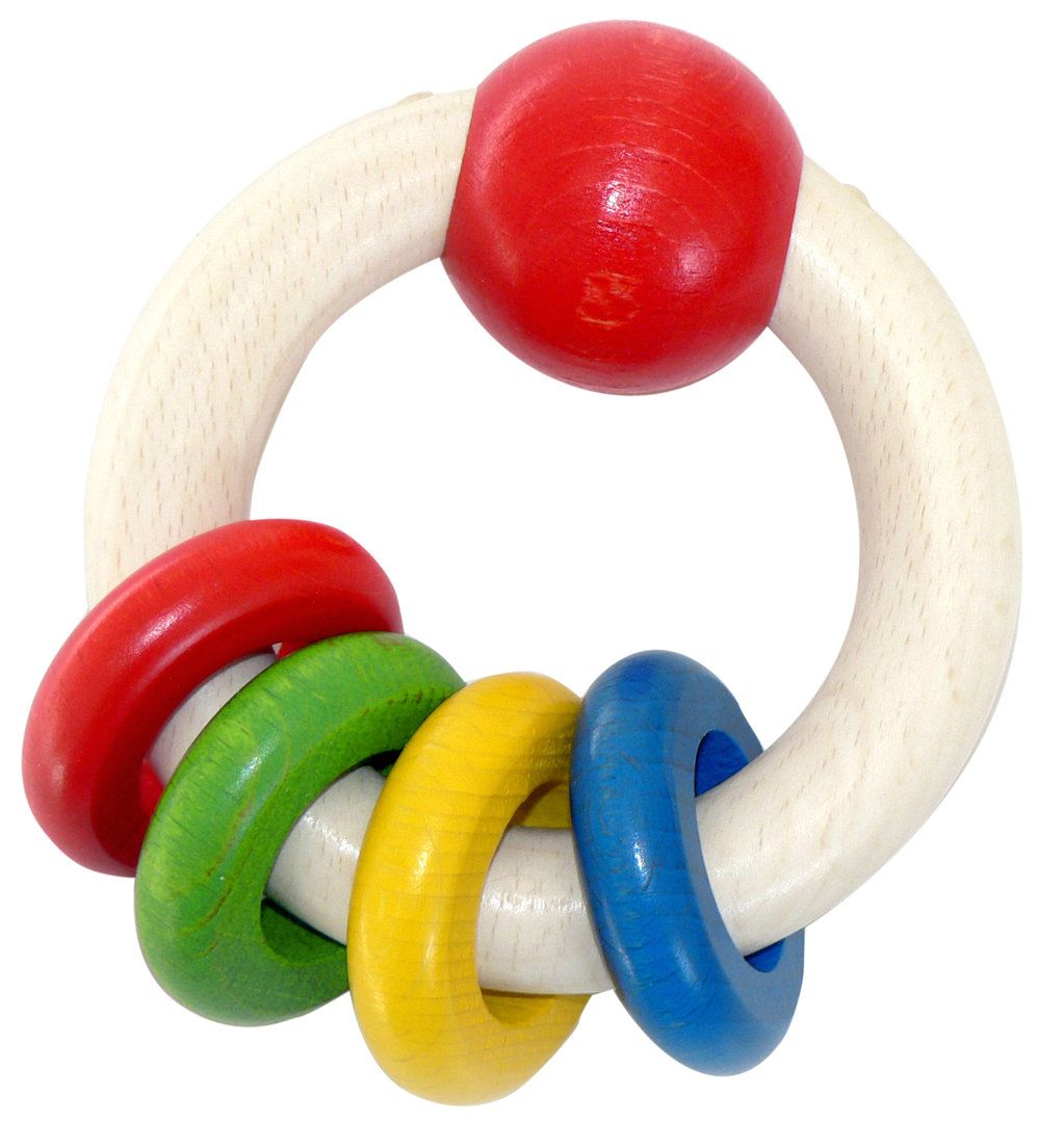 Dřevěné hračky Hess Chrastítko kulaté se 4 kroužky