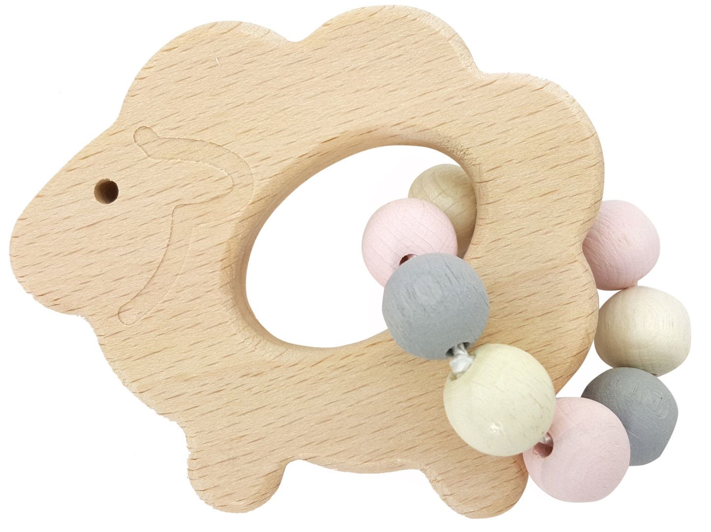 Dřevěné hračky Hess Chrastítko ovečka růžová
