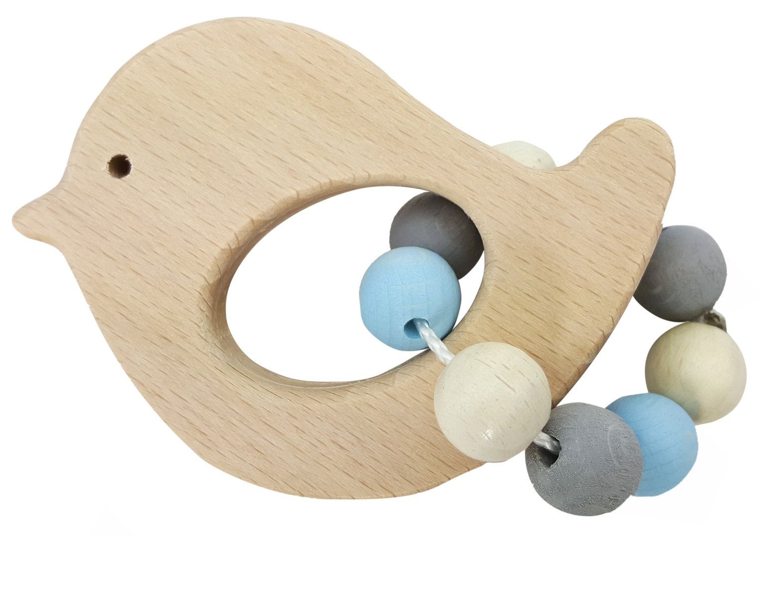 Dřevěné hračky Hess Chrastítko ptáček modrý